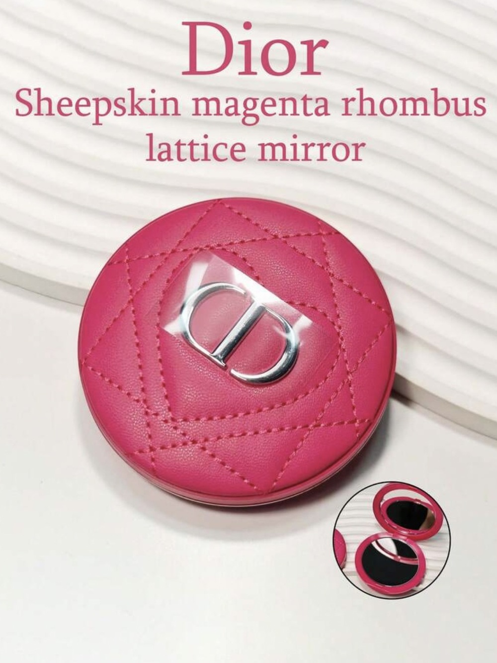 Dior Magenta Quilted Sheepskin Compact Mirror with Silver CD Logo
